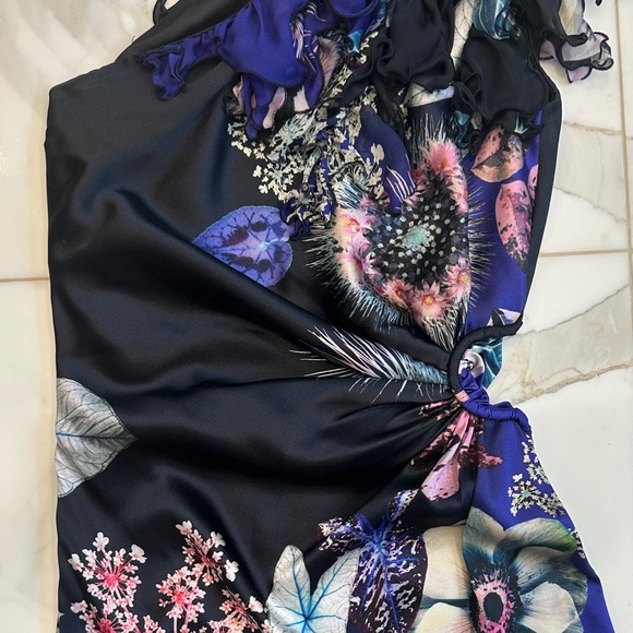 Roberto Cavalli One-Shoulder Dress in Blue and Black - Picture 3 of 7